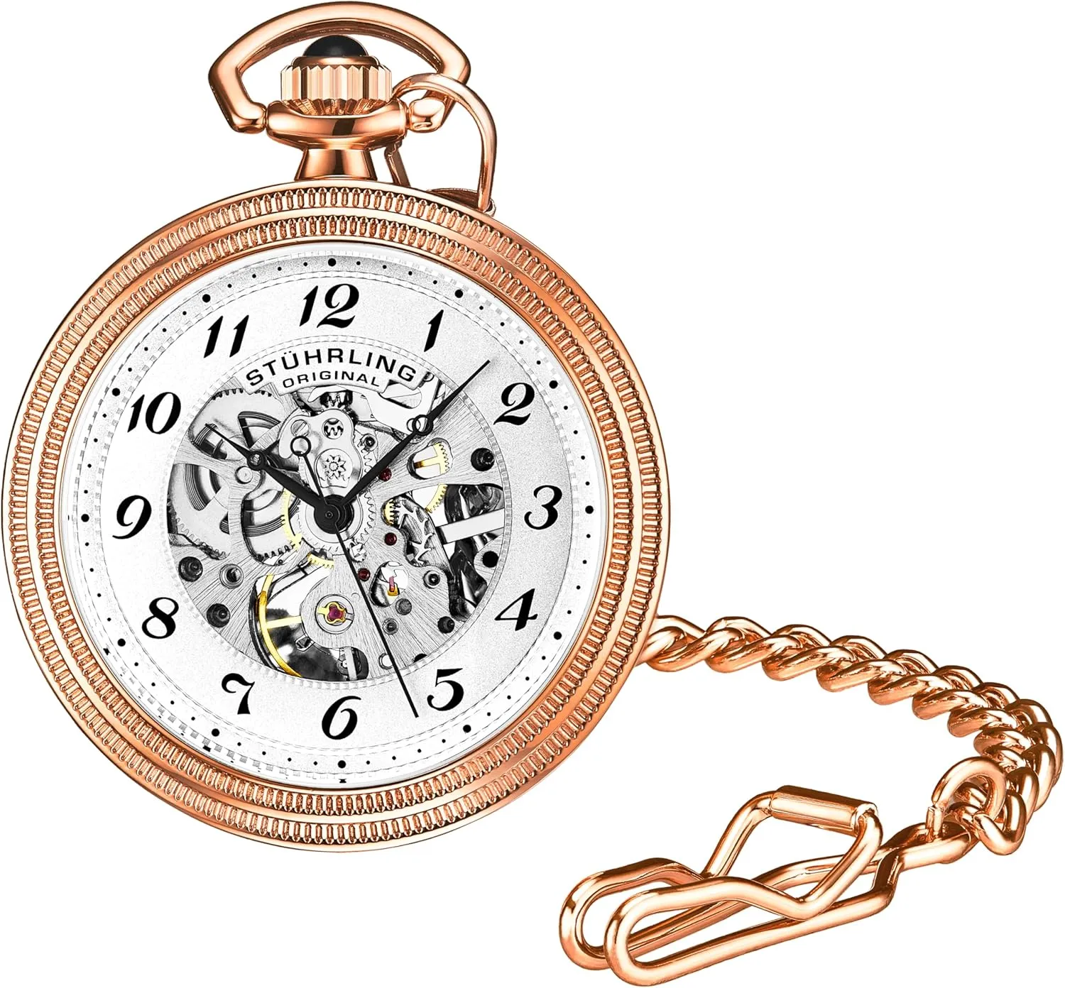 Wind Mechanical Movement Stainless Steel Chain Stuhrling upper straightforward erectus Original Men's Pocket Watch Stainless Steel Analog Skeleton Watch Hand 