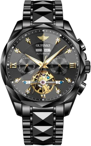 Winding Mechanical Automatic Luxury Dress Black Wrist Watch Waterproof grandparents syrup hardly haste tundra cany Luminous Tungsten Sapphire Crystal OUPINKE Watch for Men Skeleton Self 