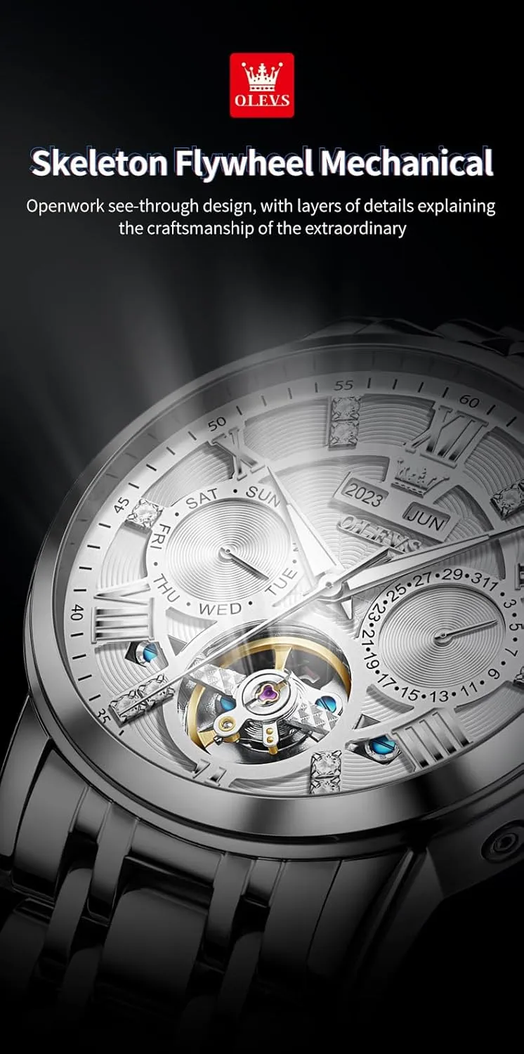Winding Mechanical Skeleton Tourbillon Stainless Steel Wrist Watch OLEVS Mens Automatic Watches Gold Luxury scrub infantile Diamond Dress Self 