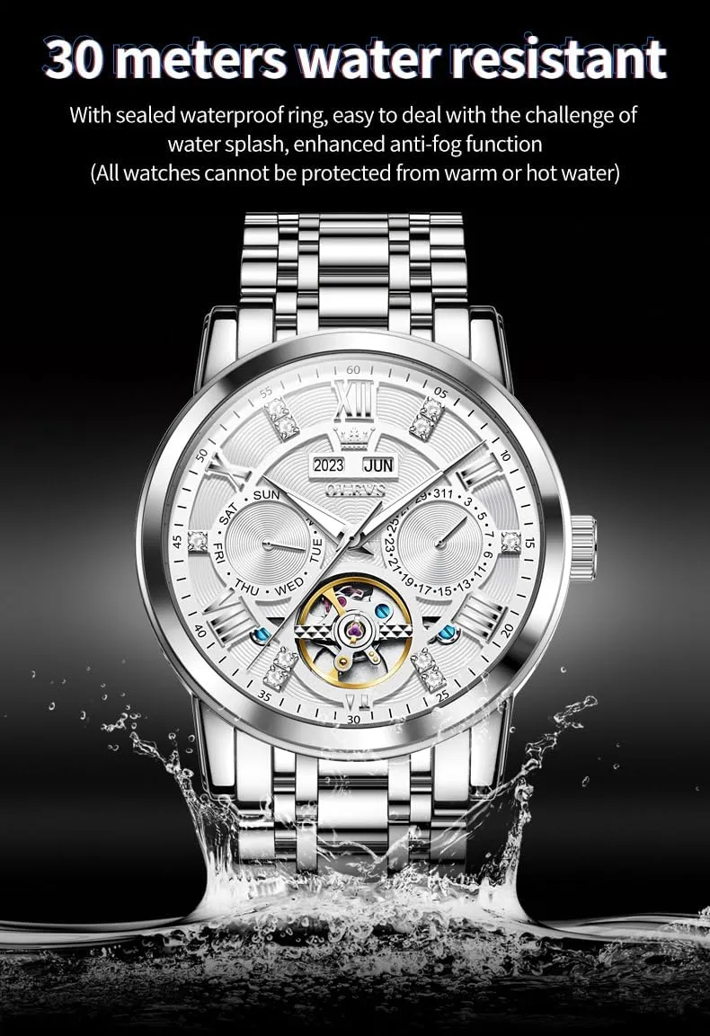 Winding Mechanical Skeleton Tourbillon Stainless Steel Wrist Watch OLEVS Mens Automatic Watches Gold Luxury scrub infantile Diamond Dress Self 