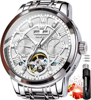 Winding Mechanical Skeleton Tourbillon Stainless Steel Wrist Watch OLEVS Mens Automatic Watches Gold Luxury scrub infantile Diamond Dress Self 