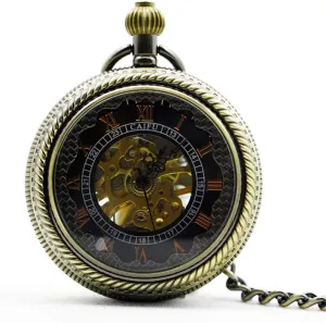 Winding Skeleton Classic Fashion Casual Steampunk Pocket Watch Roman Numerals Dial Clock Pocket Watch 1083 Mechanical Men orphanage mouth Women Hand 