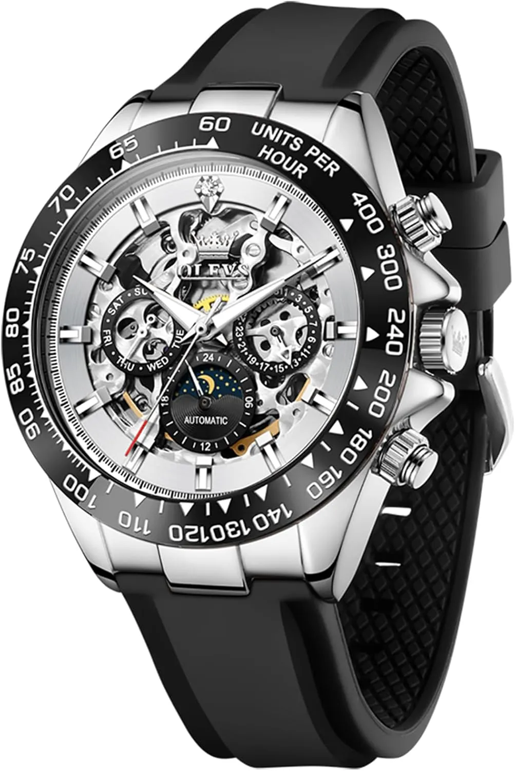Winding Watch Stainless Steel Silicone Waterproof Luminous Diamond Six-Hand Moon commercialization infection serrate discard Phase Mechanical Wirst Watch OLEVS Automatic Watches for Men Skeleton Self 