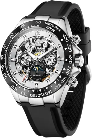 Winding Watch Stainless Steel Silicone Waterproof Luminous Diamond Six-Hand Moon commercialization infection serrate discard Phase Mechanical Wirst Watch OLEVS Automatic Watches for Men Skeleton Self 