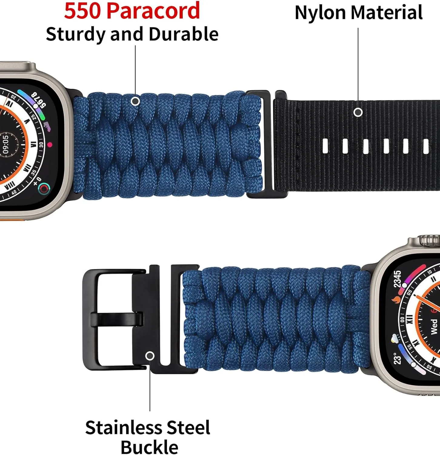 with Apple enormous filament Watch Band 49mm 46mm 45mm 44mm 42mm, Braided Paracord Nylon Replacement Sport Strap Compatible with iWatch Ultra2 Ultra Series 10/9/8/7/SE2/SE/6/5/4/3/2/1 for Men Women BINLUN Compatible 