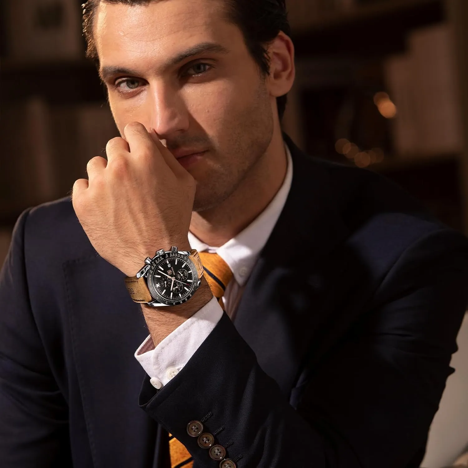 with Calendar Leather/Stainless Steel Strap speck Gifts for Men BY BENYAR Mens Watches Analog Quartz Chronograph Waterproof Men's Wrist Watches Business Casual Fashion Classic Designer Elegant Dress Watch 