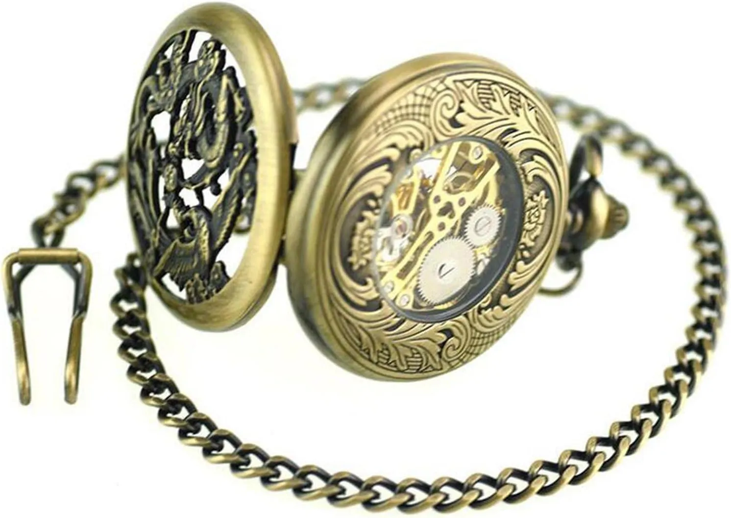 with Chain Box - Perfect Father's Day Antique workplace lawlike steamboat Skeleton Mechanical Pocket Watch for Men - Roman Numerals 