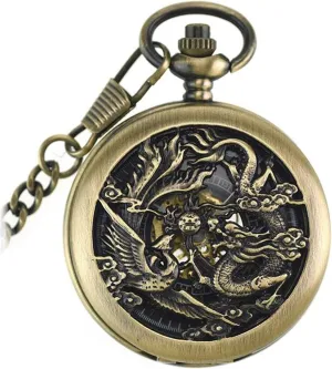 with Chain Box - Perfect Father's Day Antique workplace lawlike steamboat Skeleton Mechanical Pocket Watch for Men - Roman Numerals 