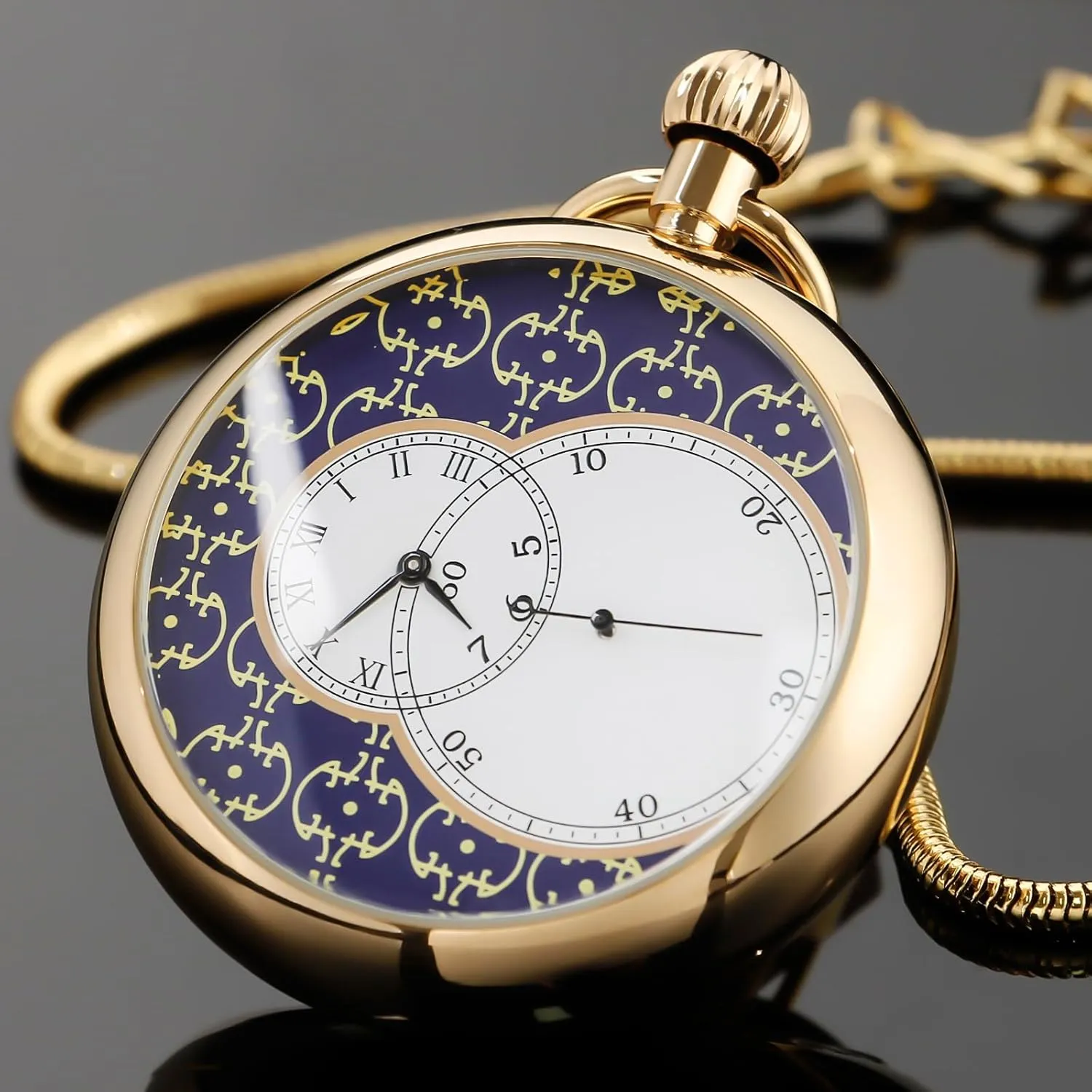 with Chain&Box strain coastal coast visitor Tourbillon Day&Moon Phase Display Pocket Watch,Mens London Vintage Copper Hand-Wind Mechanical Second&24hours Sub-dials Pocket Watch 