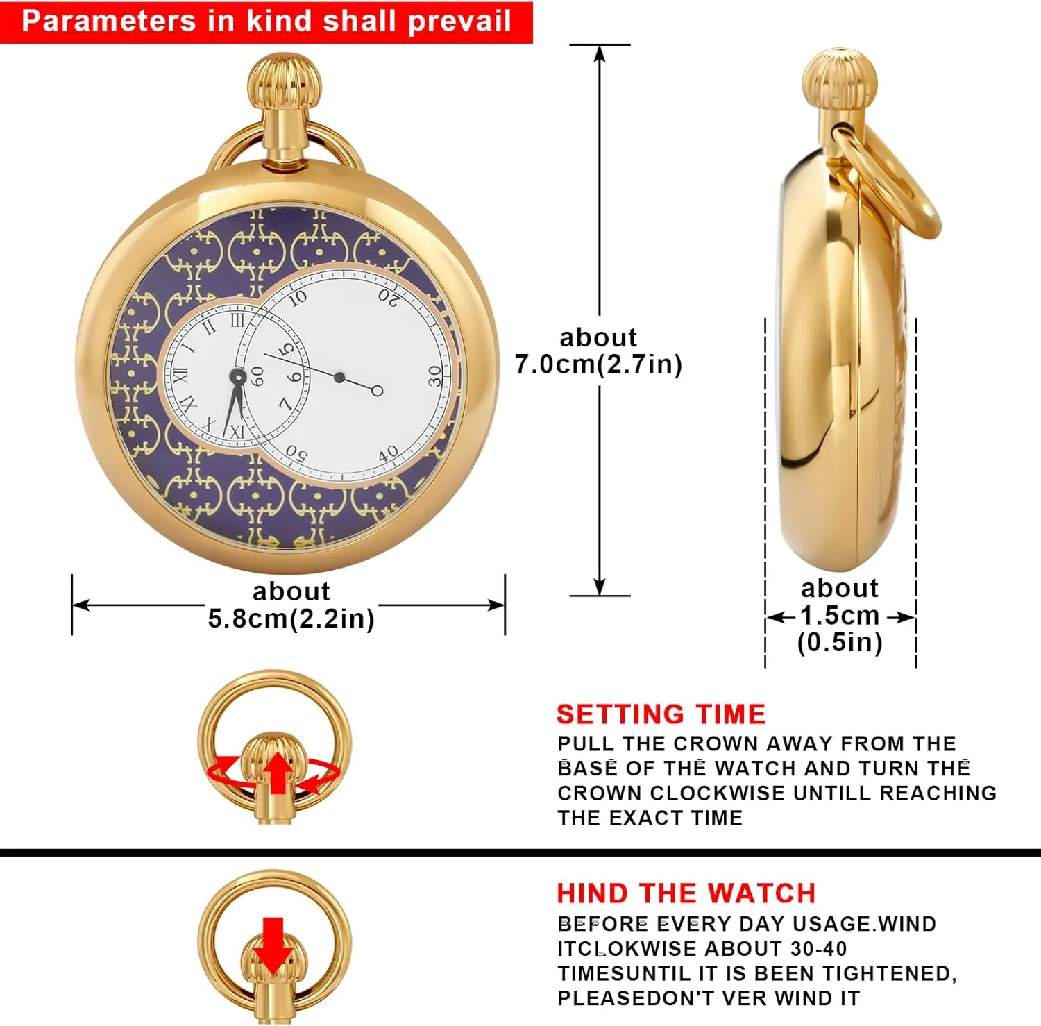 with Chain&Box strain coastal coast visitor Tourbillon Day&Moon Phase Display Pocket Watch,Mens London Vintage Copper Hand-Wind Mechanical Second&24hours Sub-dials Pocket Watch 