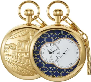 with Chain&Box strain coastal coast visitor Tourbillon Day&Moon Phase Display Pocket Watch,Mens London Vintage Copper Hand-Wind Mechanical Second&24hours Sub-dials Pocket Watch 