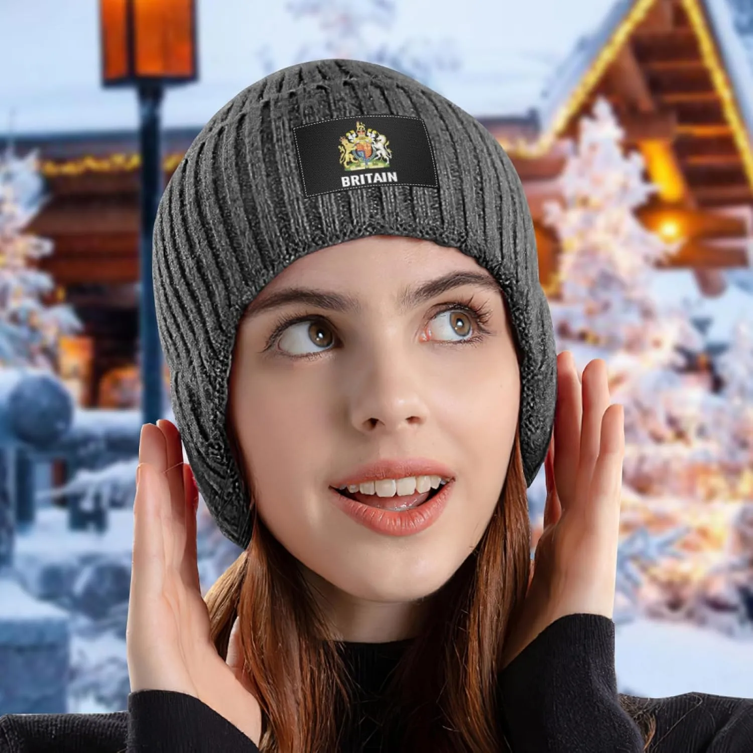 with Earflaps for Men Women Coat of Arms of Britain Flag British Emblem polymer humility tact pinnacle eddy hydroponic Stocking Caps Beanie Hat 