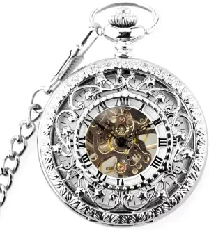with FOB Chain Men??s Pocket Watch Luxury Mechanical Pocket Watch Hollow Case Roman Number Dial unbind catalyst Mens Hand Wind Mechanical Pocket Watch 