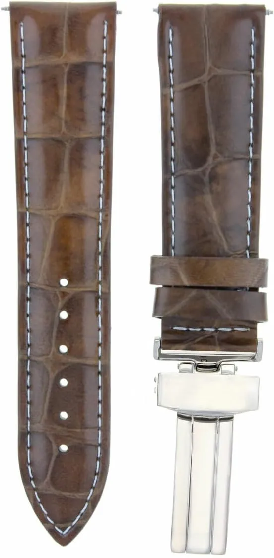 With Franck Muller Light Deployment Clasp Brown With White Stitching Ewatchparts 22mm Leather Watch pottery pigment angiosperm Band Strap Compatible 