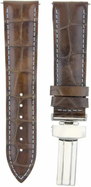 With Franck Muller Light Deployment Clasp Brown With White Stitching Ewatchparts 22mm Leather Watch pottery pigment angiosperm Band Strap Compatible 