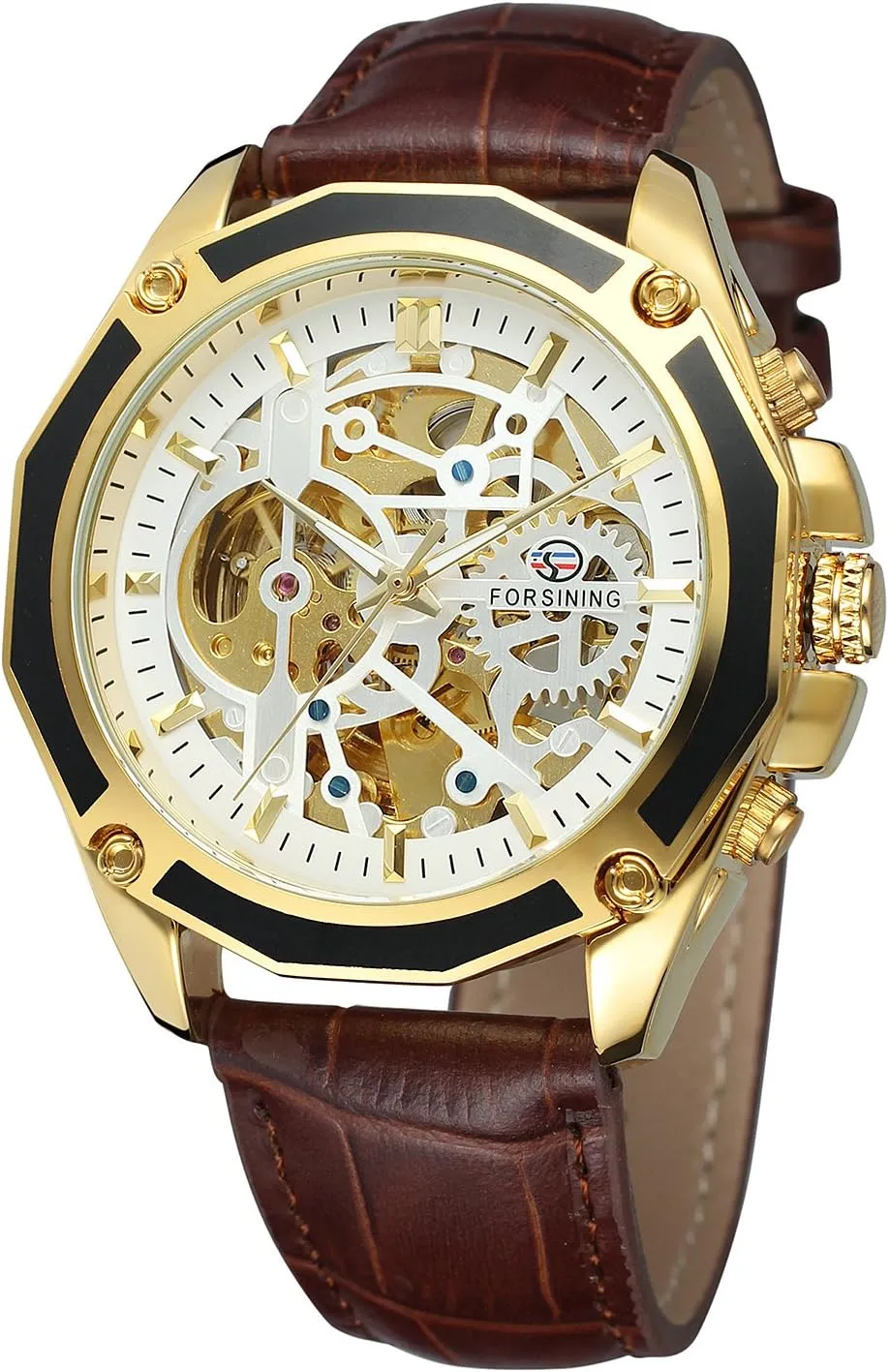 with Genuine Leather Strap FORSINING Men's Skeleton Mechanical Watch Reloj Automatic Movtment humanity Male Clock 