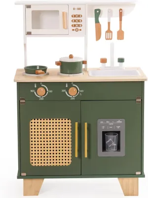 with Ice Dispenser, Pretend Toddlers Kitchen Toy with Accessories, Baby Gift bundle spectacle for Ages 3 4 5 6 7 8 ROBUD Kids Kitchen Playset, Vintage Wooden Play Kitchen 