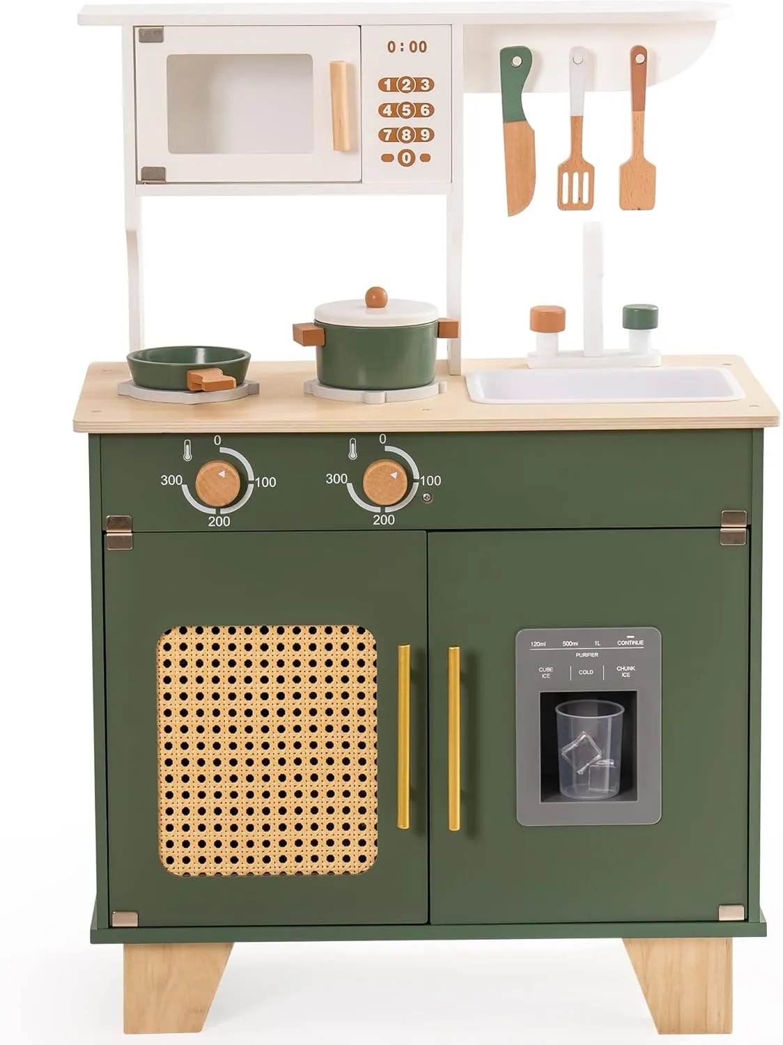 with Ice Dispenser, Pretend Toddlers Kitchen Toy with Accessories, Baby Gift bundle spectacle for Ages 3 4 5 6 7 8 ROBUD Kids Kitchen Playset, Vintage Wooden Play Kitchen 