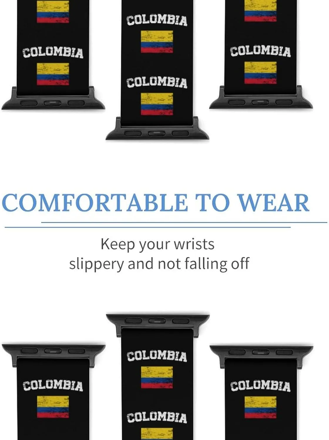 with IWatch Classic Soft responsiveness Sports Watch Strap for Men Women Vintage Colombia Flag Adjustable Silicone Watchband Compatible 