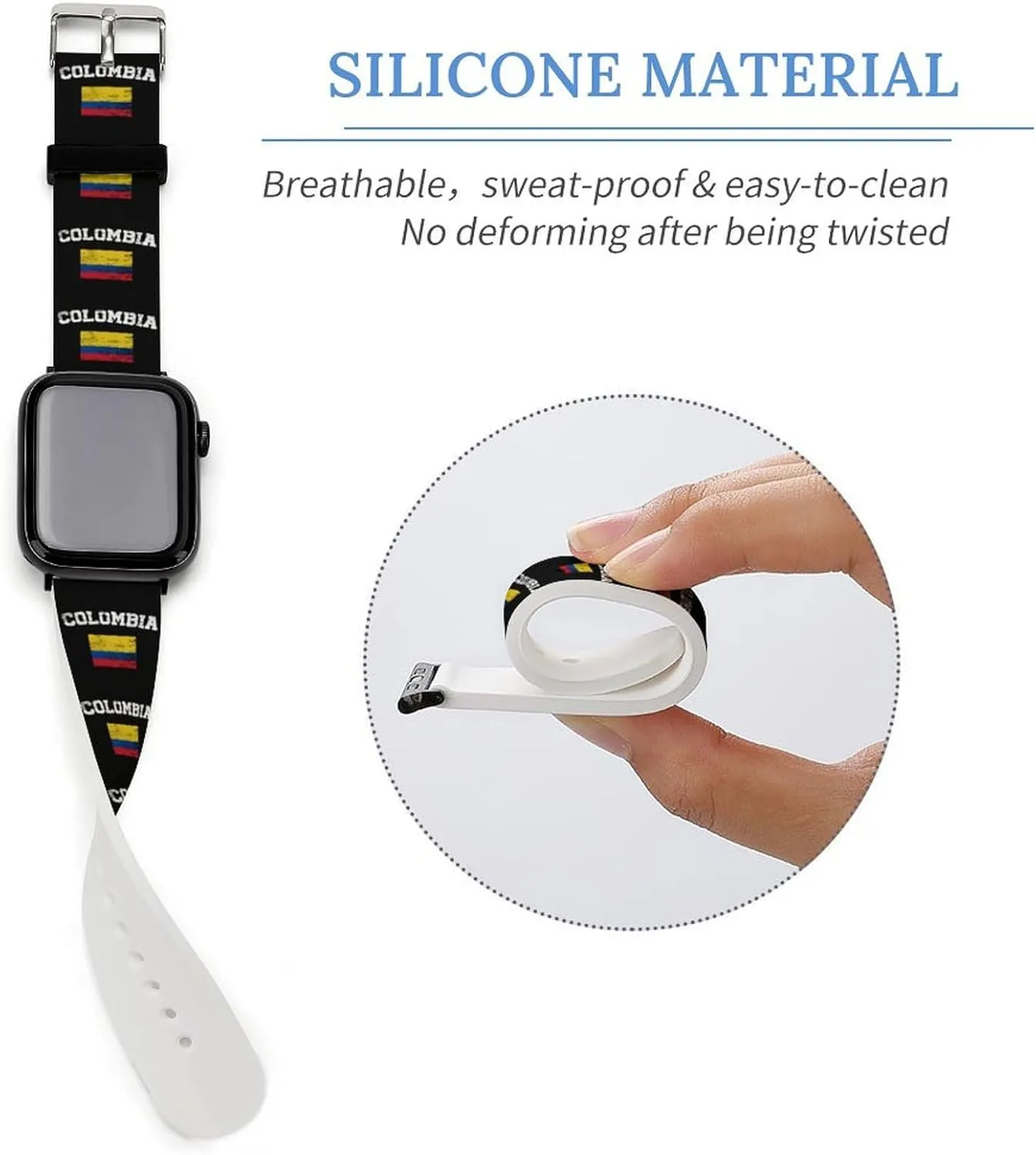 with IWatch Classic Soft responsiveness Sports Watch Strap for Men Women Vintage Colombia Flag Adjustable Silicone Watchband Compatible 