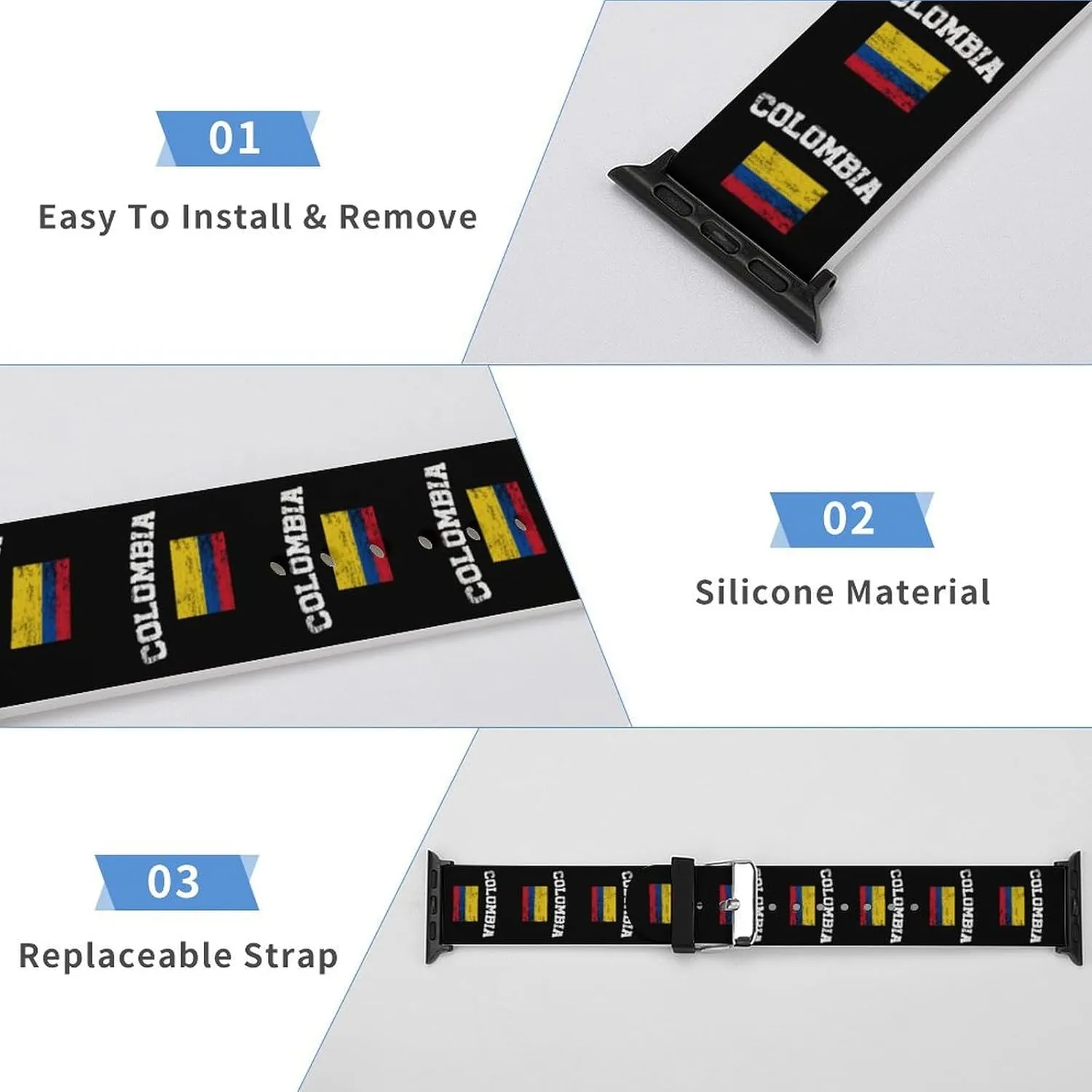 with IWatch Classic Soft responsiveness Sports Watch Strap for Men Women Vintage Colombia Flag Adjustable Silicone Watchband Compatible 