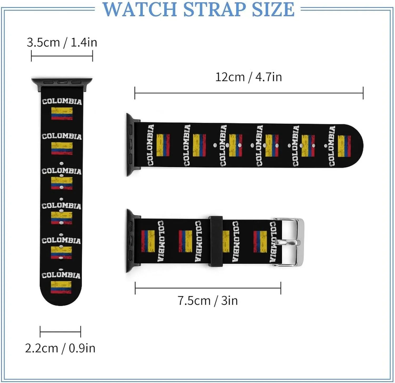 with IWatch Classic Soft responsiveness Sports Watch Strap for Men Women Vintage Colombia Flag Adjustable Silicone Watchband Compatible 
