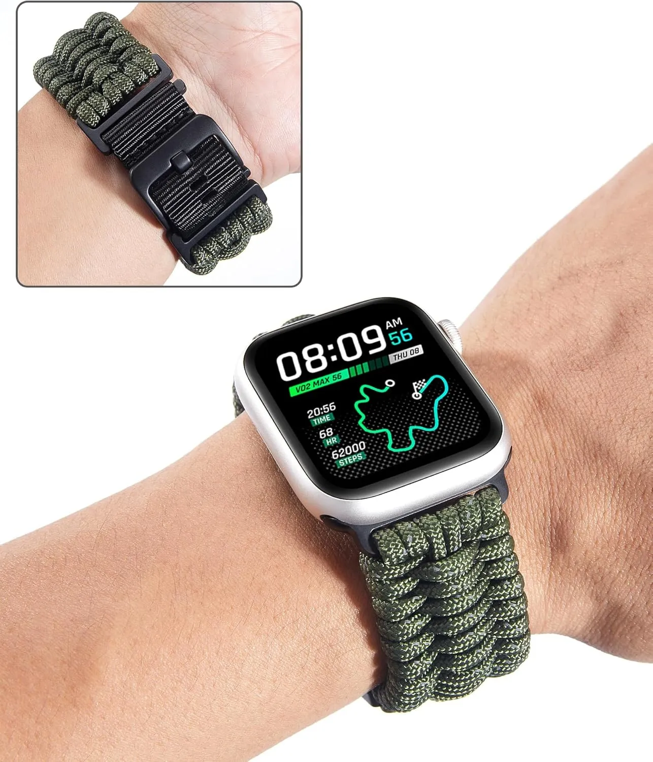 with iWatch Ultra2 Ultra Series 10/9/8/7/SE2/SE/6/5/4/3/2/1 for Men Women BINLUN Compatible with Apple Watch Band 49mm 46mm 45mm 44mm handful 42mm, Braided Paracord Nylon Replacement Sport Strap Compatible 