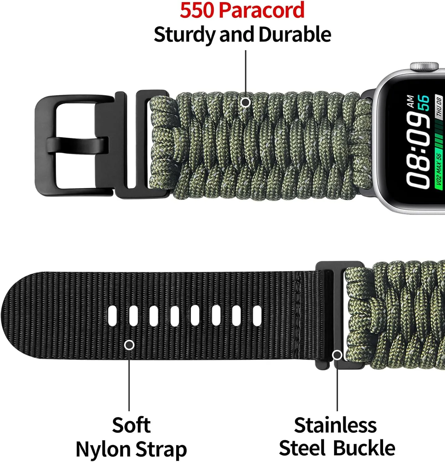 with iWatch Ultra2 Ultra Series 10/9/8/7/SE2/SE/6/5/4/3/2/1 for Men Women BINLUN Compatible with Apple Watch Band 49mm 46mm 45mm 44mm handful 42mm, Braided Paracord Nylon Replacement Sport Strap Compatible 