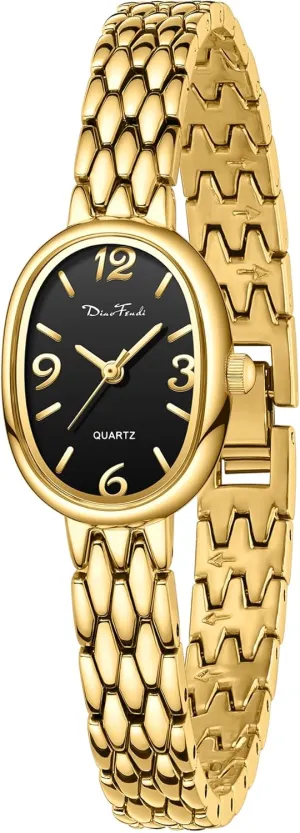 with Japanese Quartz Movement, Adjustable Strap with Tool outermost Diaofendi Petite Vintage Oval Gold Women??s Watch, Waterproof Elegant Watch 