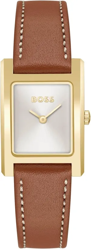 with Leather Band - Water Resistant up to 3ATM/30 Meters, Square Shaped Indonesia Case, Business Elegance BOSS Lucy Women's 23mm Quartz Watch 