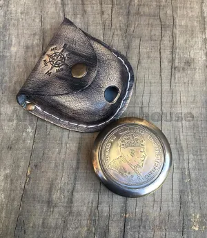 with Leather surge Case Nautical Poem Compass Lover Gift Edward VII Compass King and Emperor Handmade Solid Brass Black Antique Finish Working Compass 