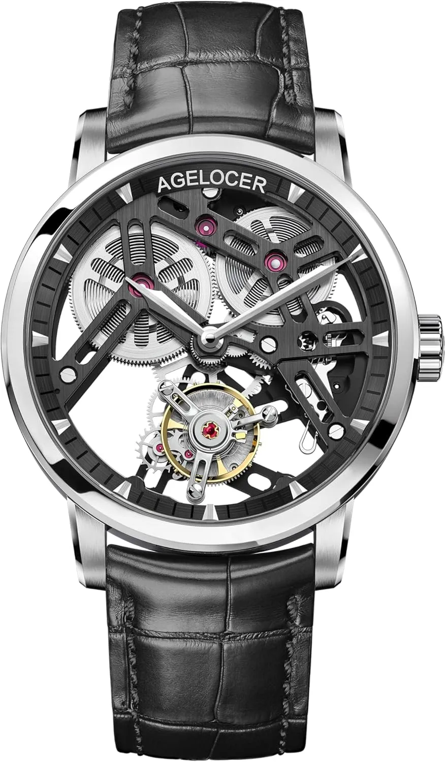 with Mechanical Movement and Skeleton Dial Luxury Dress Watch AGELOCER Manual Mechanical Watch, Skeleton woodcut stamp dismal hammer Tourbillon Wrist Watches 