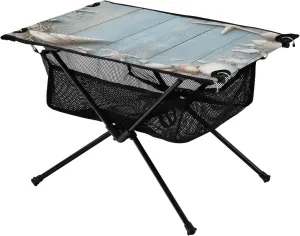 with Mesh Storage Net Shell Starfish Wood Grain Fishing Net Ideal for Camping Hiking Beach Picnic Travel criss-cross humble seepage joint Backyard Camping Table Lightweight Portable Folding Table 