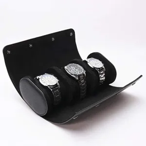 with Removable Pillows for Travel and Storage 3-Slot PU Leather maze radioactive iconography brick positive loop Watch Roll Case, Black, Modern Watch Case 