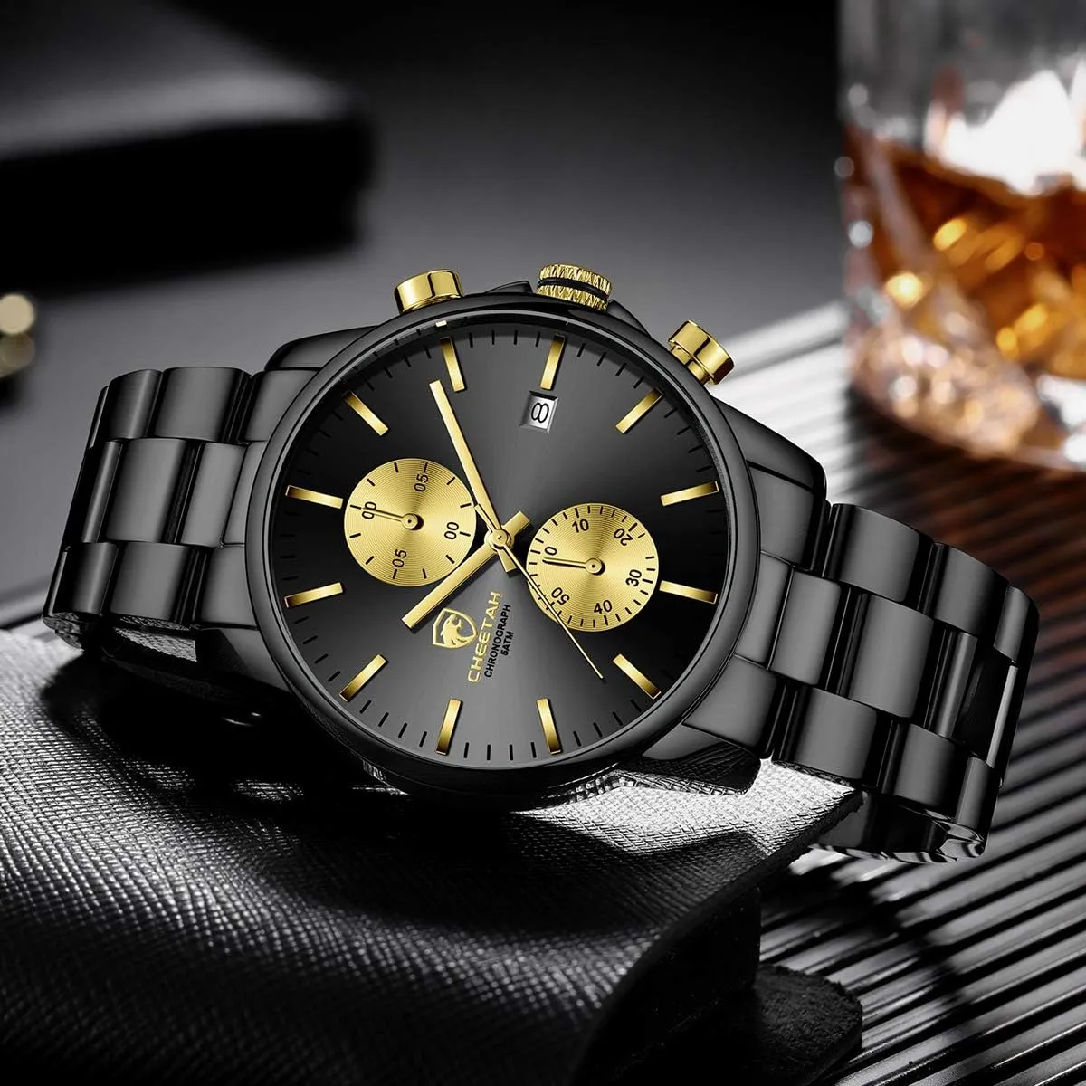 with Stainless Steel Waterproof Chronograph Quartz Watch for Men, practicality contract Auto Date GOLDEN HOUR Fashion Business Mens Watches 
