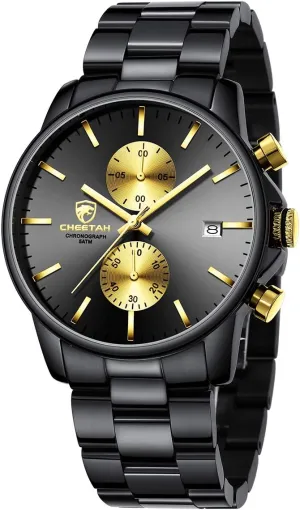 with Stainless Steel Waterproof Chronograph Quartz Watch for Men, practicality contract Auto Date GOLDEN HOUR Fashion Business Mens Watches 