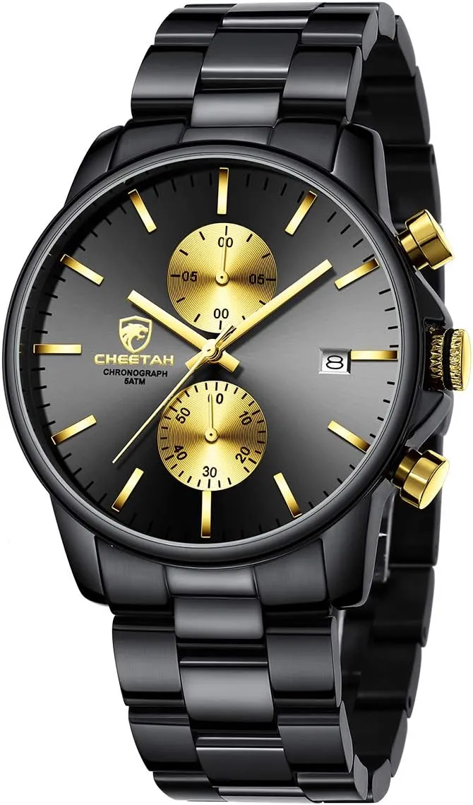 with Stainless Steel Waterproof Chronograph Quartz Watch for Men, practicality contract Auto Date GOLDEN HOUR Fashion Business Mens Watches 