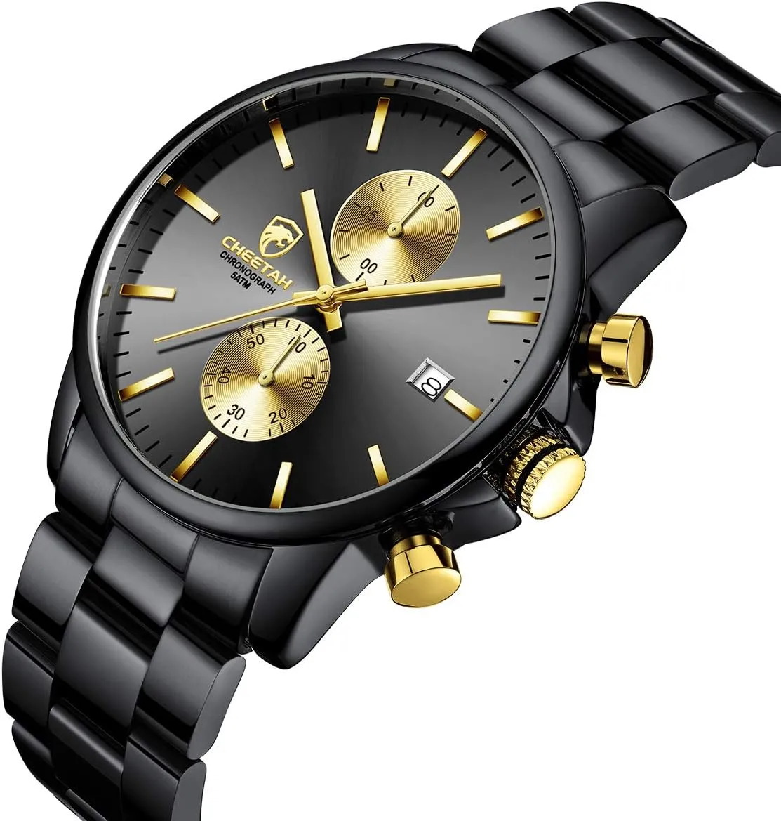 with Stainless Steel Waterproof Chronograph Quartz Watch for Men, practicality contract Auto Date GOLDEN HOUR Fashion Business Mens Watches 