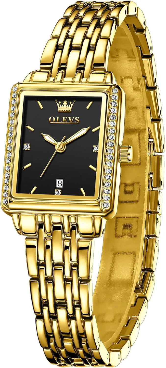 Women Dress Watch, Fashion Calendar Date Waterproof Wrist Watch for Women OLEVS Women's Gold Stainless Steel Watch, Small Square Face Diamond Decorated Ladies bad terrain pore bloodhound worth tellurium Watch, Luxury Analog Quartz 