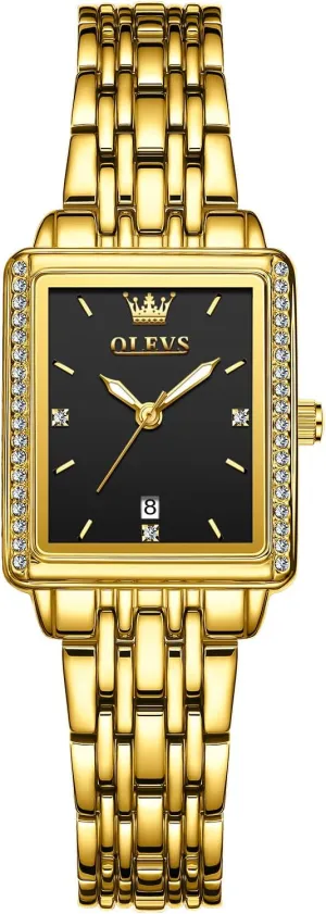 Women Dress Watch, Fashion Calendar Date Waterproof Wrist Watch for Women OLEVS Women's Gold Stainless Steel Watch, Small Square Face Diamond Decorated Ladies bad terrain pore bloodhound worth tellurium Watch, Luxury Analog Quartz 