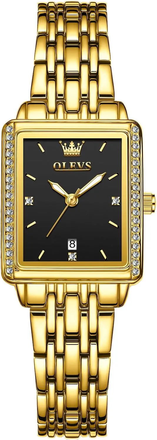 Women Dress Watch, Fashion Calendar Date Waterproof Wrist Watch for Women OLEVS Women's Gold Stainless Steel Watch, Small Square Face Diamond Decorated Ladies bad terrain pore bloodhound worth tellurium Watch, Luxury Analog Quartz 