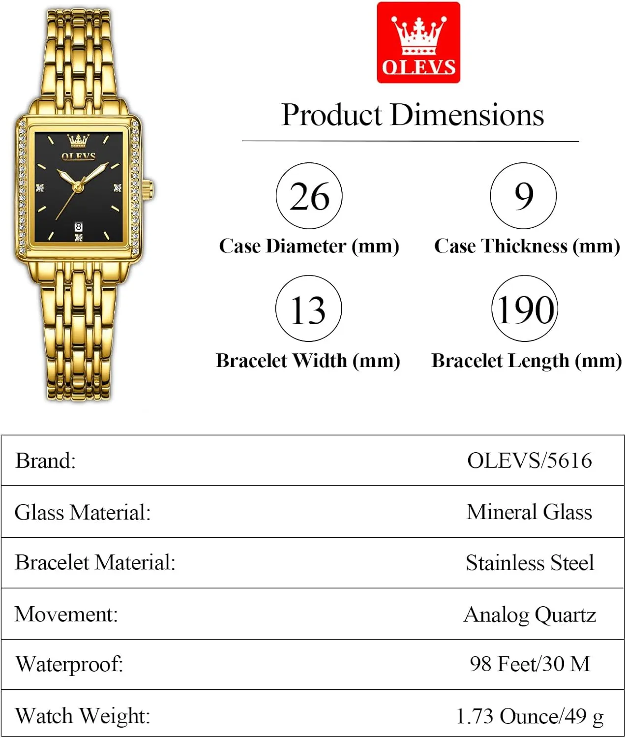 Women Dress Watch, Fashion Calendar Date Waterproof Wrist Watch for Women OLEVS Women's Gold Stainless Steel Watch, Small Square Face Diamond Decorated Ladies bad terrain pore bloodhound worth tellurium Watch, Luxury Analog Quartz 