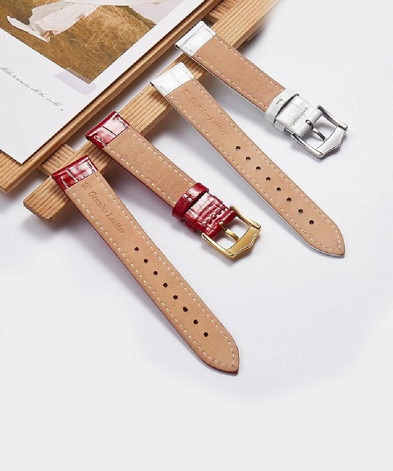 Women exploration revolution Red Bracelet 12-22mm Leather Watch Strap 