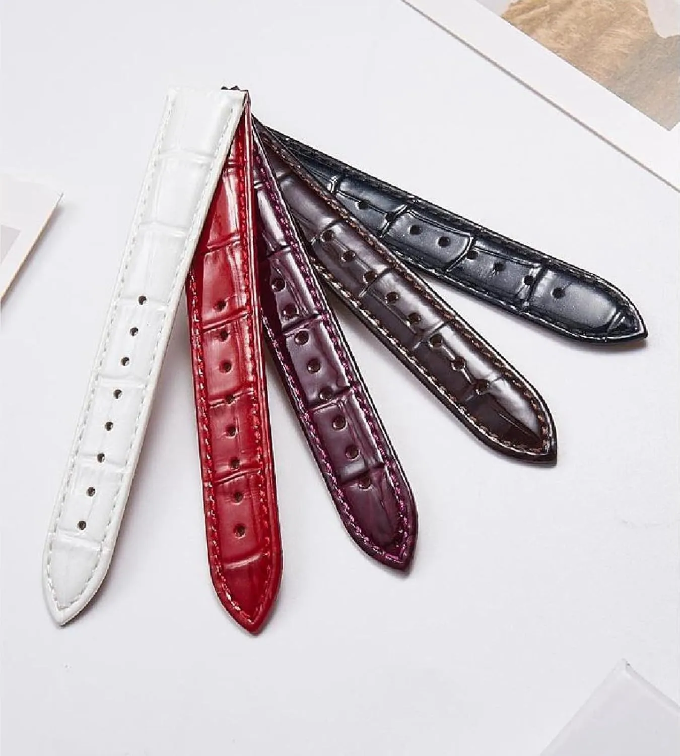 Women exploration revolution Red Bracelet 12-22mm Leather Watch Strap 