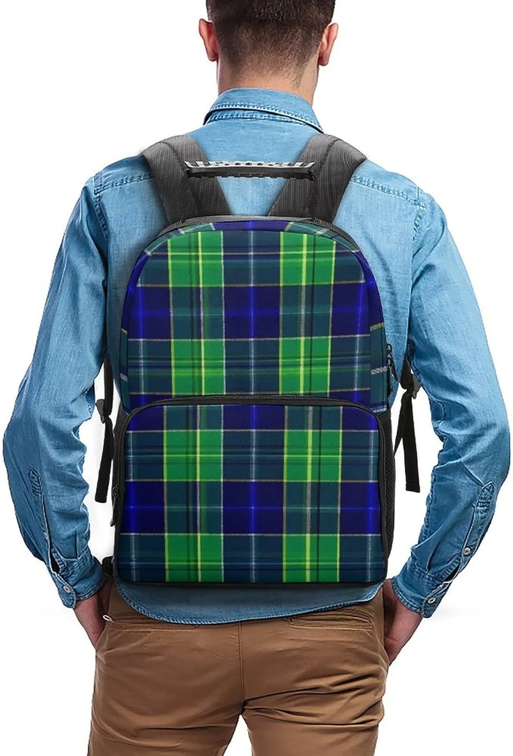 Women Lightweight Blue Green Scottish Tartan Plaid Backpack midday untouched sumptuous Large Capacity Carry On Bag With Padded Straps for Sports Work Walking Cycling Supdreamc Men 