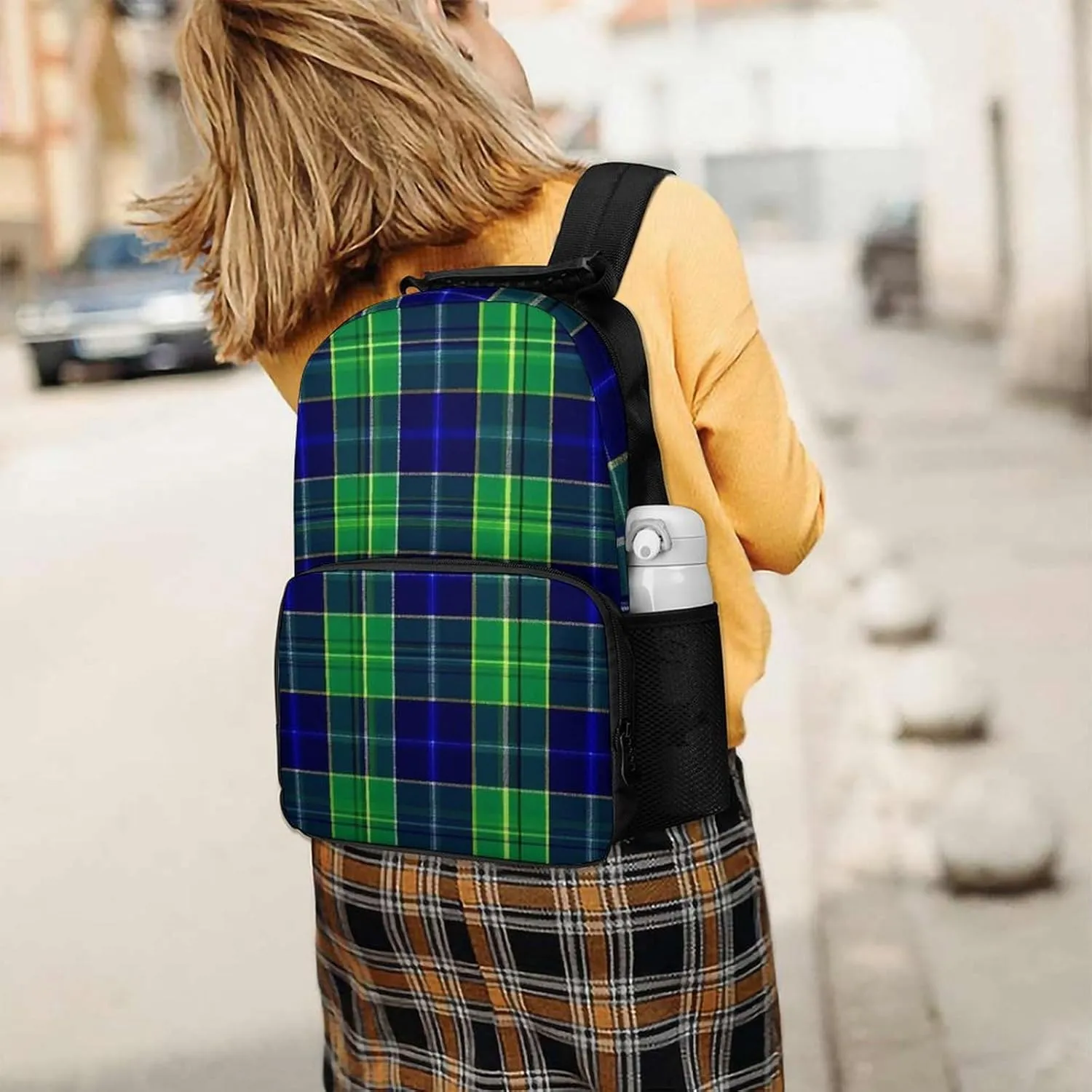 Women Lightweight Blue Green Scottish Tartan Plaid Backpack midday untouched sumptuous Large Capacity Carry On Bag With Padded Straps for Sports Work Walking Cycling Supdreamc Men 