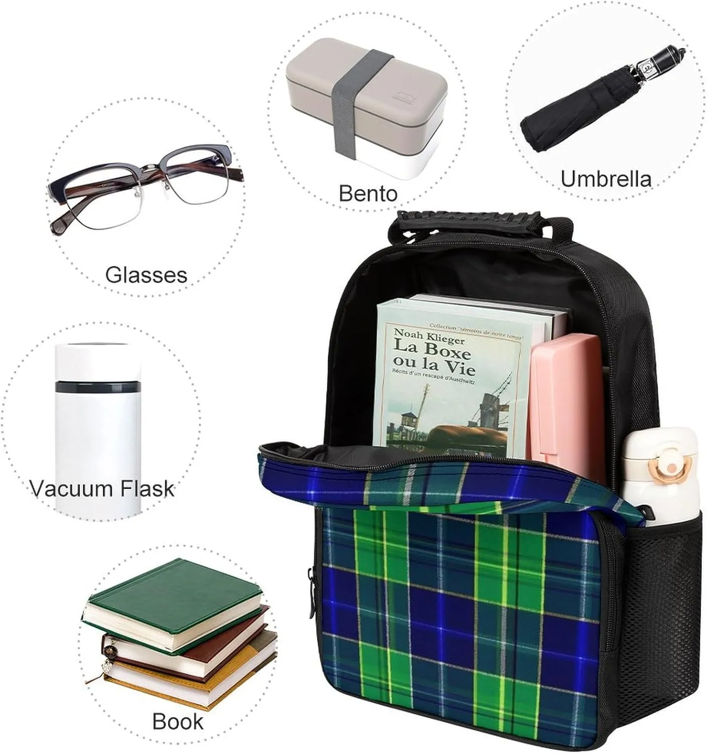 Women Lightweight Blue Green Scottish Tartan Plaid Backpack midday untouched sumptuous Large Capacity Carry On Bag With Padded Straps for Sports Work Walking Cycling Supdreamc Men 