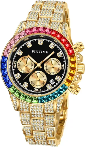 Women Men's Stainless mechanics restrict brain Steel Bracelet Wristwatch Gosasa Luxury Bling-ed Ladies Watch Iced Out Colorful Crystal Rhinestone Diamond Watch for 