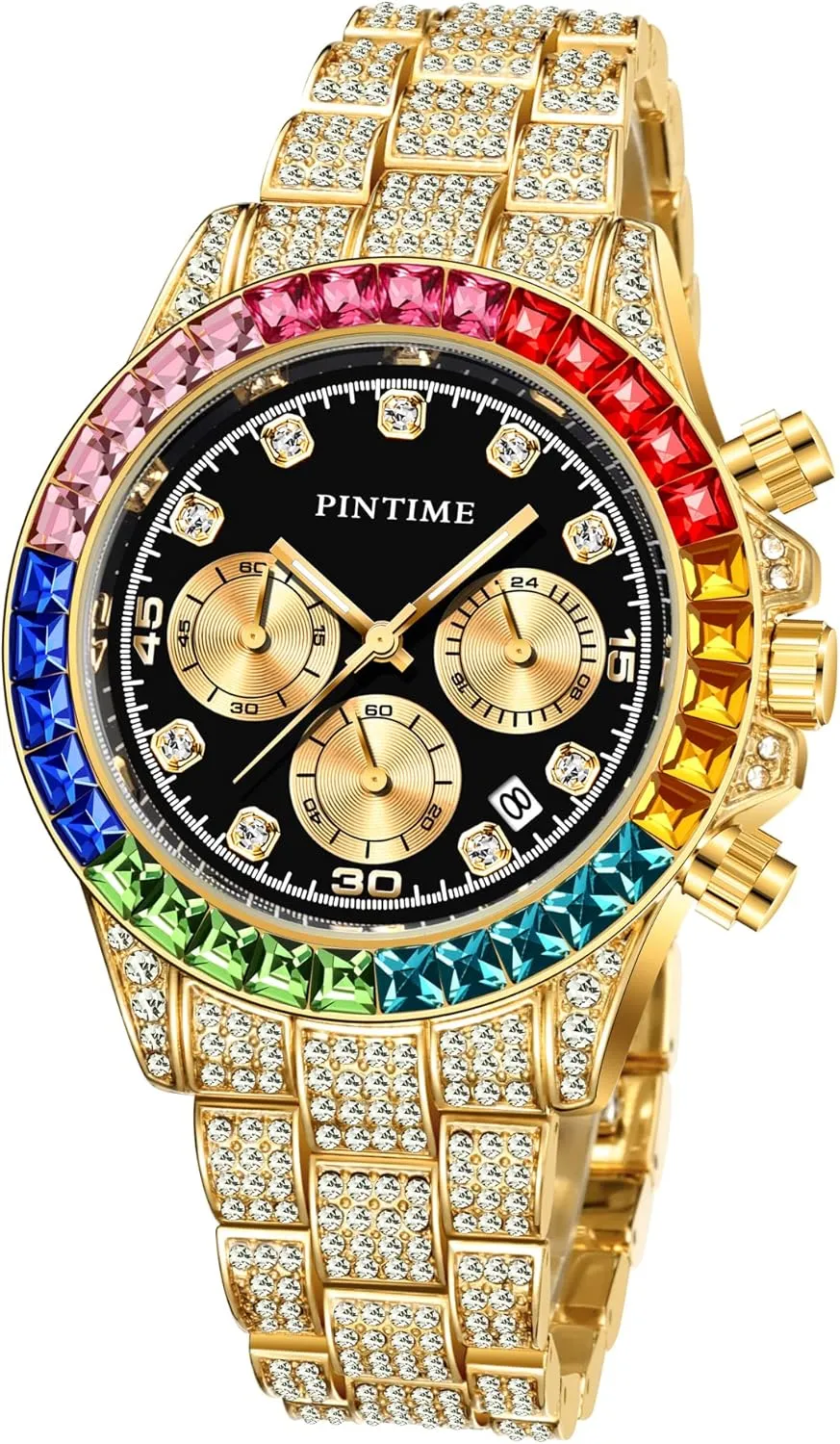 Women Men's Stainless mechanics restrict brain Steel Bracelet Wristwatch Gosasa Luxury Bling-ed Ladies Watch Iced Out Colorful Crystal Rhinestone Diamond Watch for 