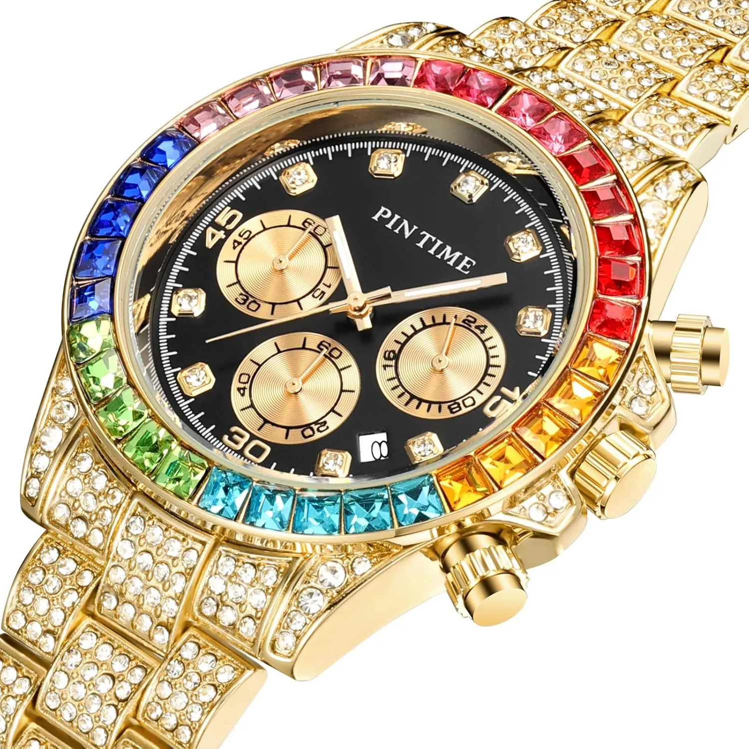 Women Men's Stainless mechanics restrict brain Steel Bracelet Wristwatch Gosasa Luxury Bling-ed Ladies Watch Iced Out Colorful Crystal Rhinestone Diamond Watch for 